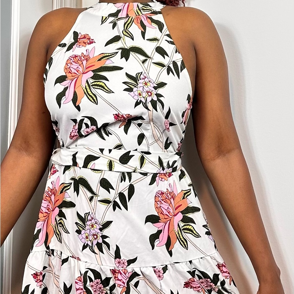 SHEIN Floral Halter Neck Dress - White and Pink